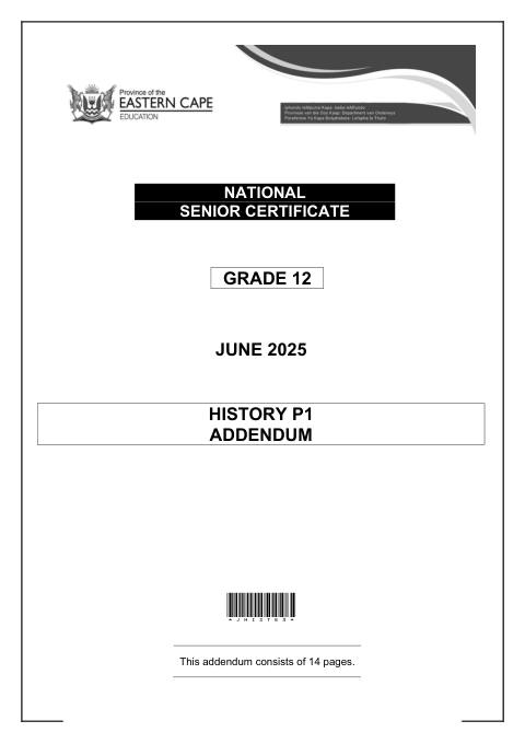 History Grade 12 DBE Caps May/June 2025 Paper 1 - Question Paper (Eastern Cape)