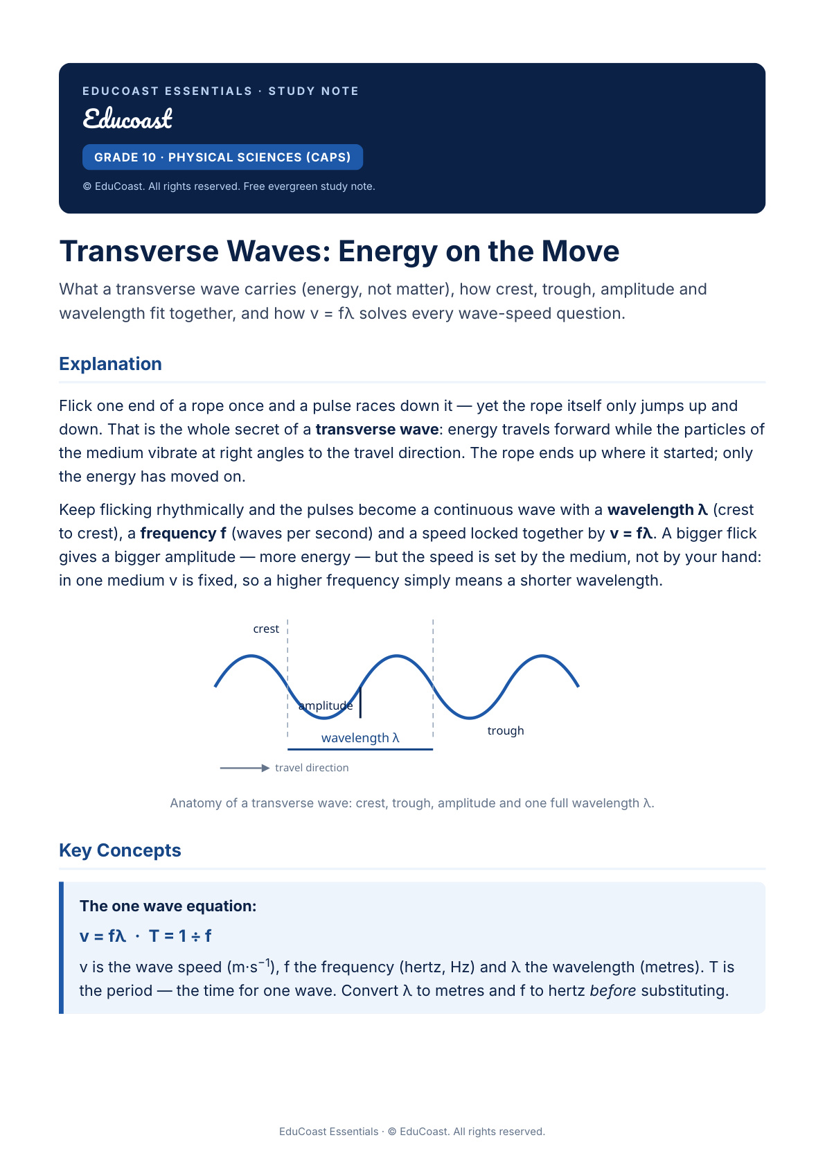 Transverse Waves — Grade 10 Physical Sciences (Caps)