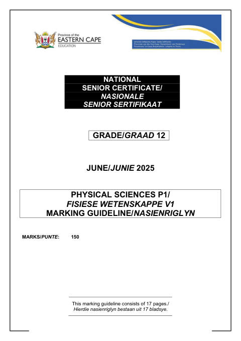 Physical Sciences Grade 12 DBE Caps May/June 2025 Paper 1 - Question Paper (Eastern Cape)