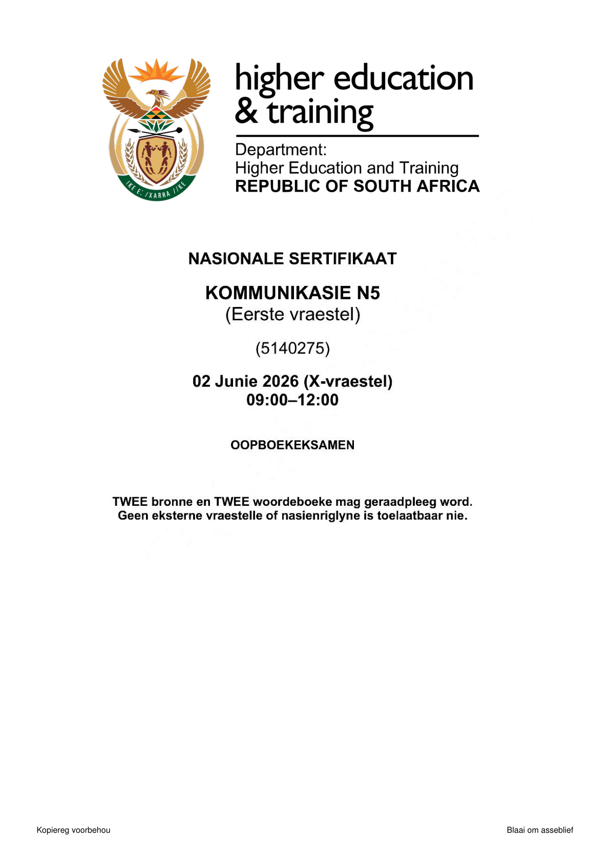 Kommunikasie N5 Dhet Nated June 2026 - Question Paper