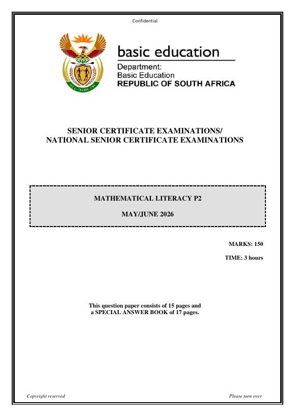 Mathematical Literacy Grade 12 DBE Caps May 2026 Paper 2 - Question Paper