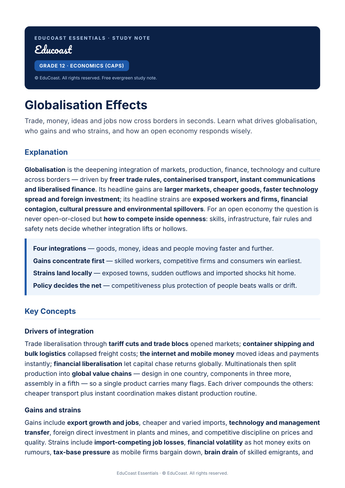 Globalisation Effects — Grade 12 Economics (CAPS)
