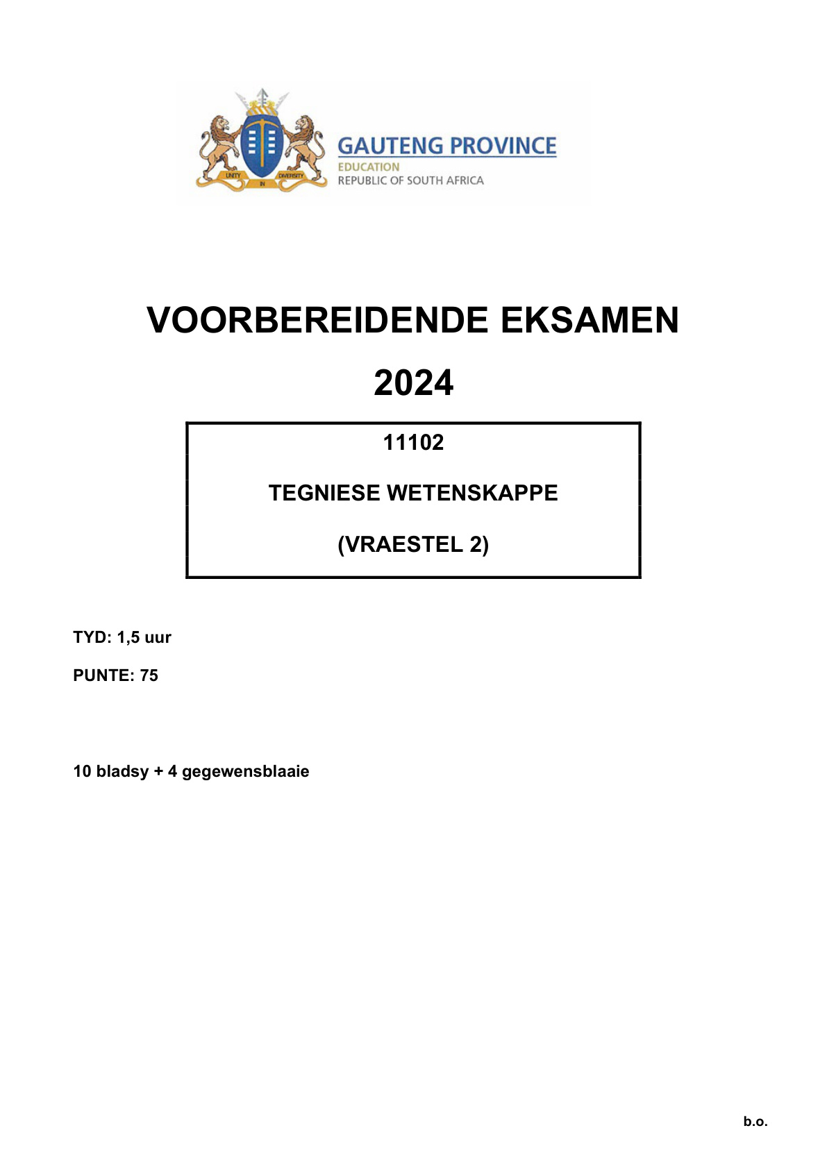 Technical Sciences Paper 2 (Gauteng) Preparatory 2024 Grade 12 DBE