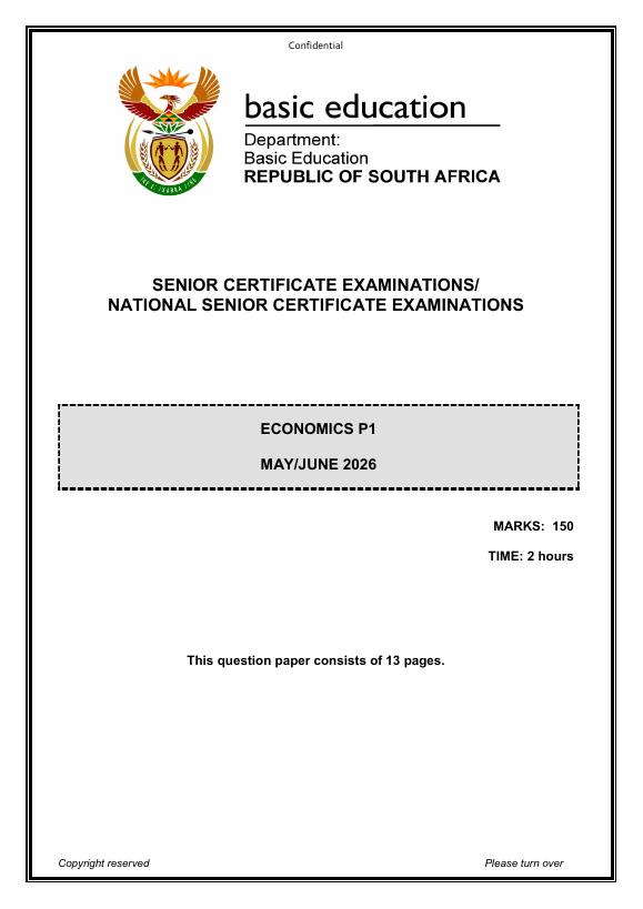 Economics Grade 12 DBE Caps May 2026 Paper 1 - Question Paper