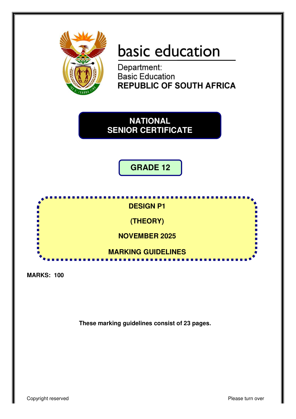 Design Grade 12 DBE NSC November 2025 Paper 1 - Memo (Eastern Cape)