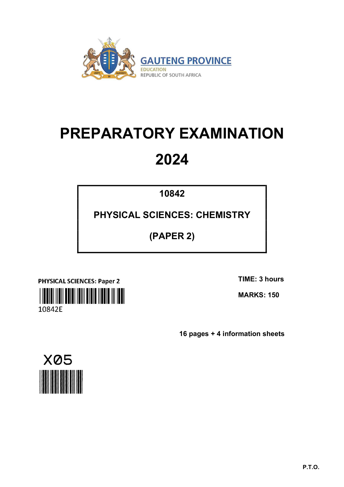Physical Sciences Paper 2 (Gauteng) Preparatory 2024 Grade 12 DBE