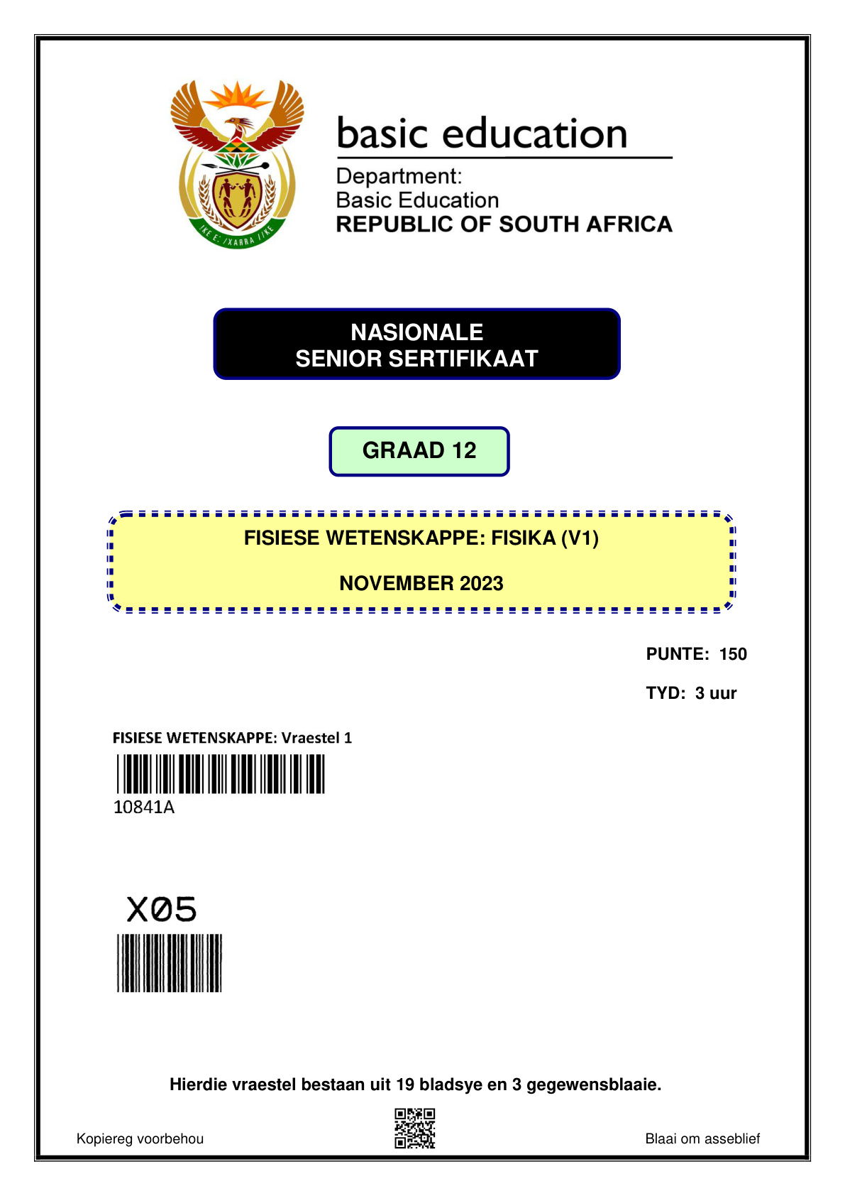 Physical Sciences Paper 1 (Gauteng) November 2023 Grade 12 DBE