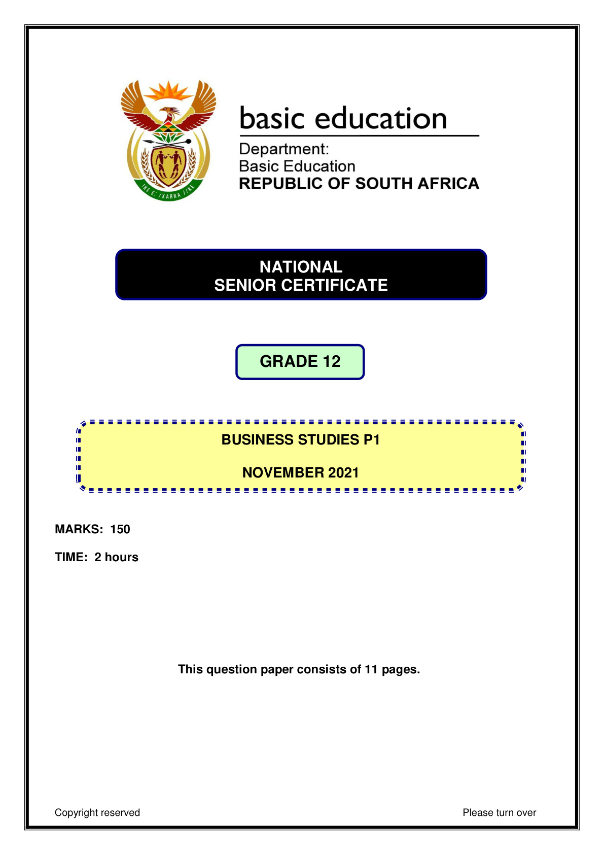 Business Studies Paper 1 (Gauteng) November 2021 Grade 12 DBE