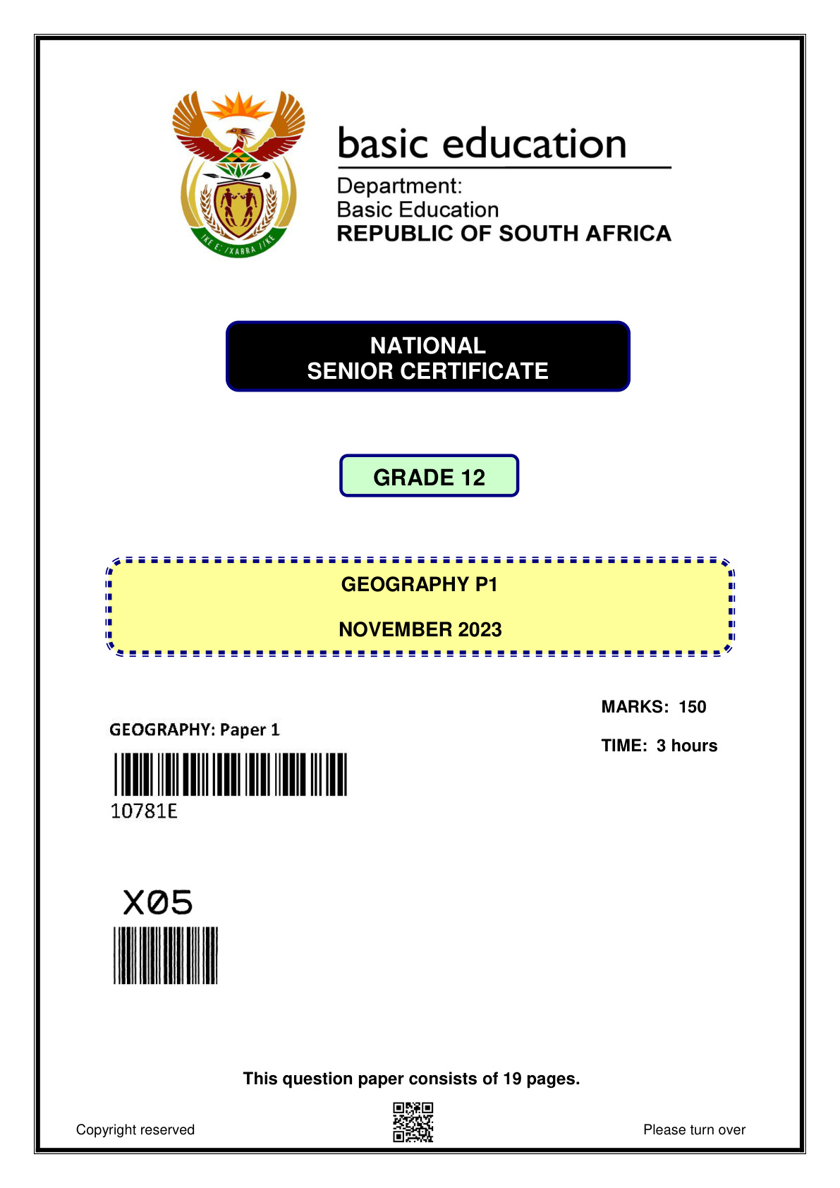 Geography Paper 1 (Gauteng) November 2023 Grade 12 DBE