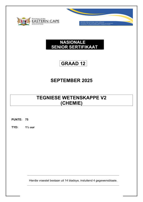 Technical Sciences Grade 12 DBE Caps September 2025 Paper 2 - Question Paper (Eastern Cape)