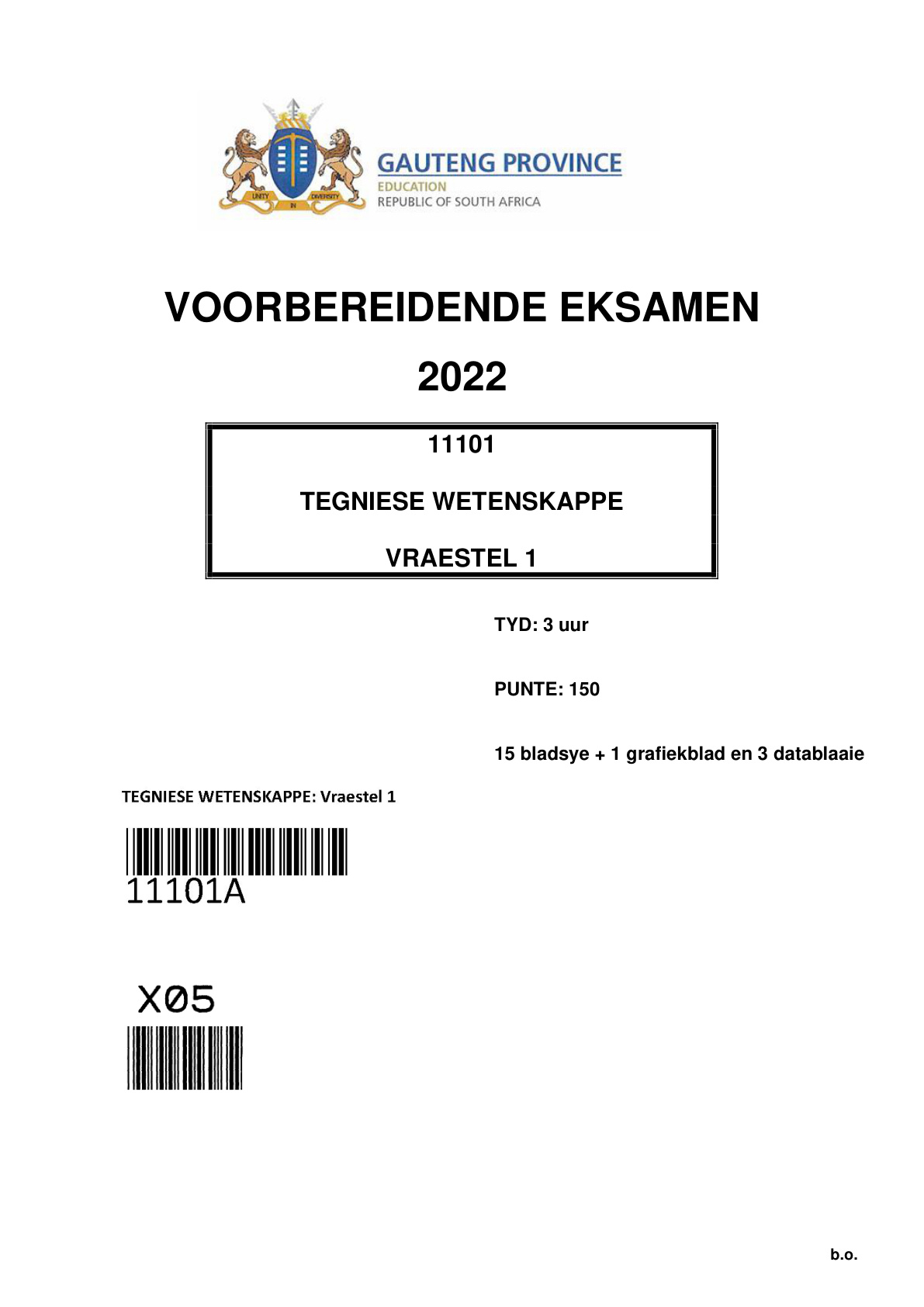 Technical Sciences Paper 1 (Gauteng) Preparatory 2022 Grade 12 DBE