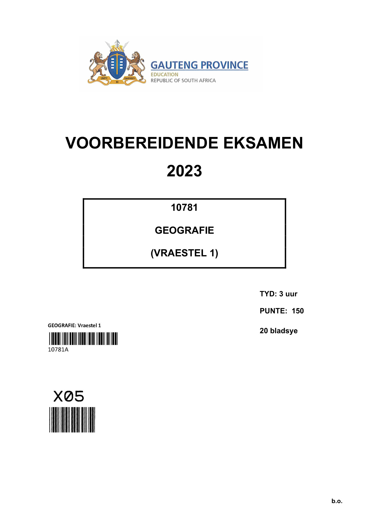 Geography Paper 1 (Gauteng) Preparatory 2023 Grade 12 DBE