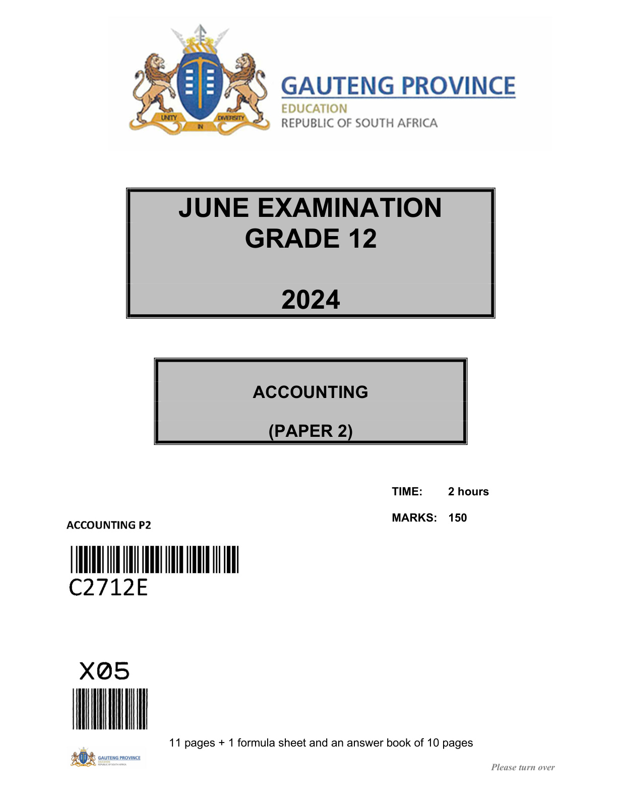 Accounting Paper 2 (Gauteng) June 2024 Grade 12 DBE