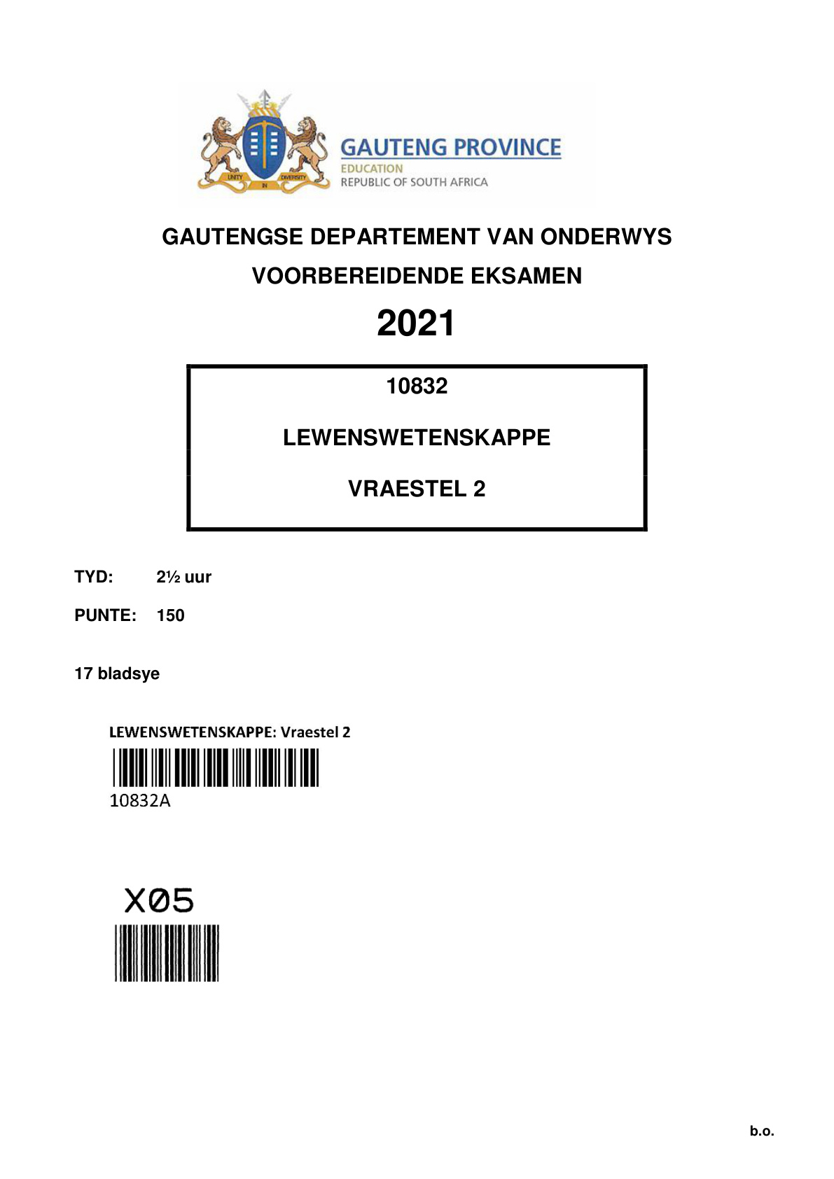 Life Sciences Paper 2 (Gauteng) Preparatory 2021 Grade 12 DBE