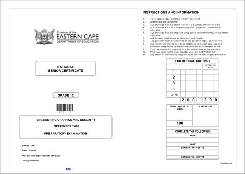 Engineering Graphics And Design Grade 12 DBE Caps September 2026 Paper 1 - Question Paper (Eastern Cape)