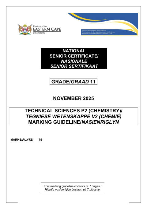Technical Sciences Grade 11 DBE Caps November 2025 Paper 2 - Memo (Eastern Cape)