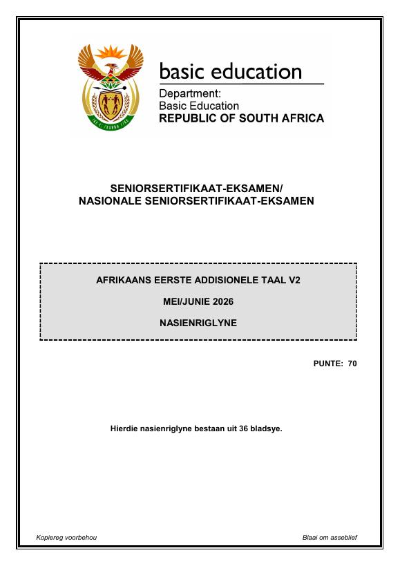 Afrikaans First Additional Language Grade 12 DBE Caps May 2026 Paper 2 - Memo
