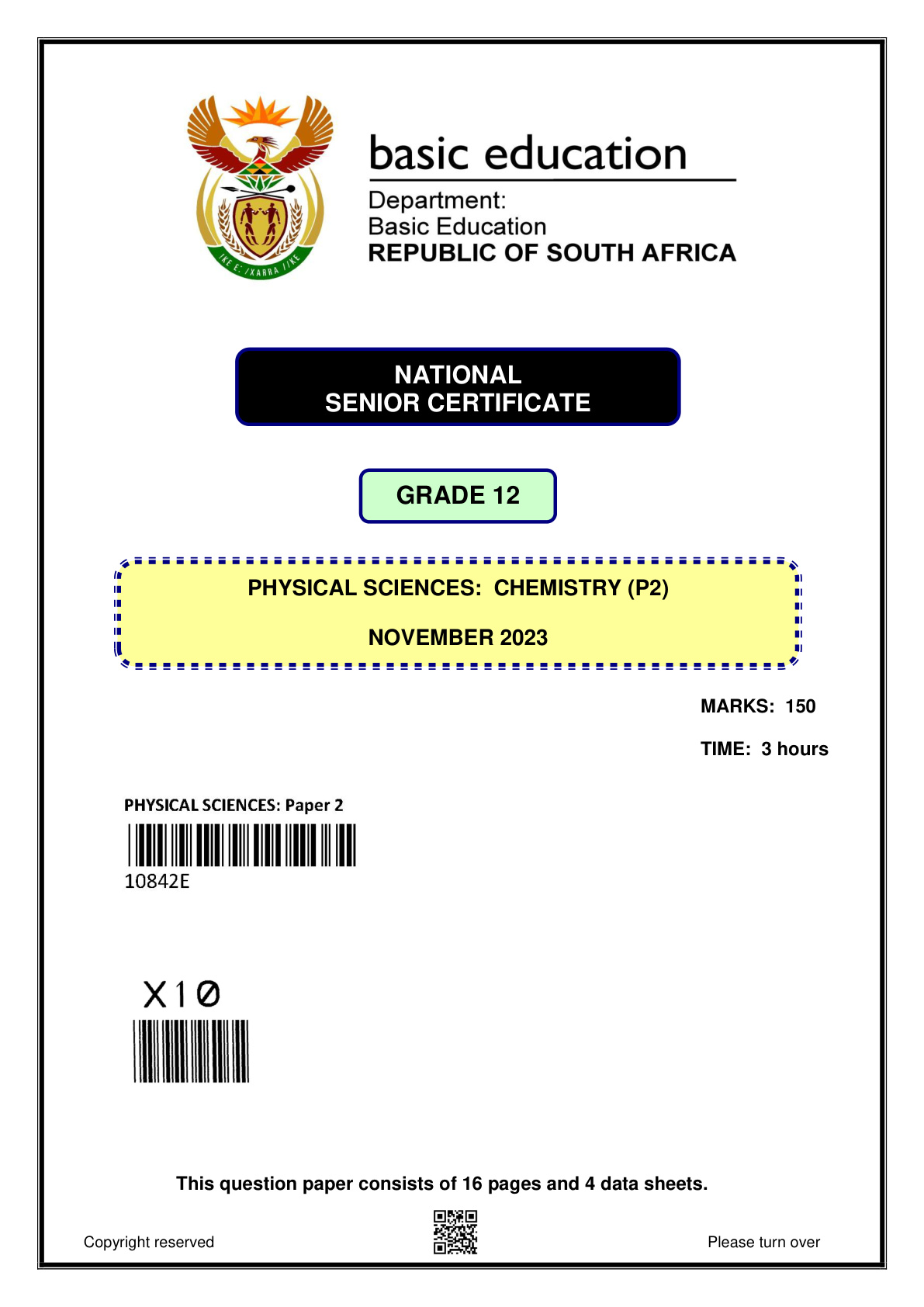 Physical Sciences Paper 2 (Gauteng) November 2023 Grade 12 DBE