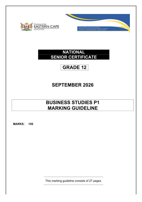 Business Studies Grade 12 DBE Caps September 2026 Paper 1 - Memo (Eastern Cape)