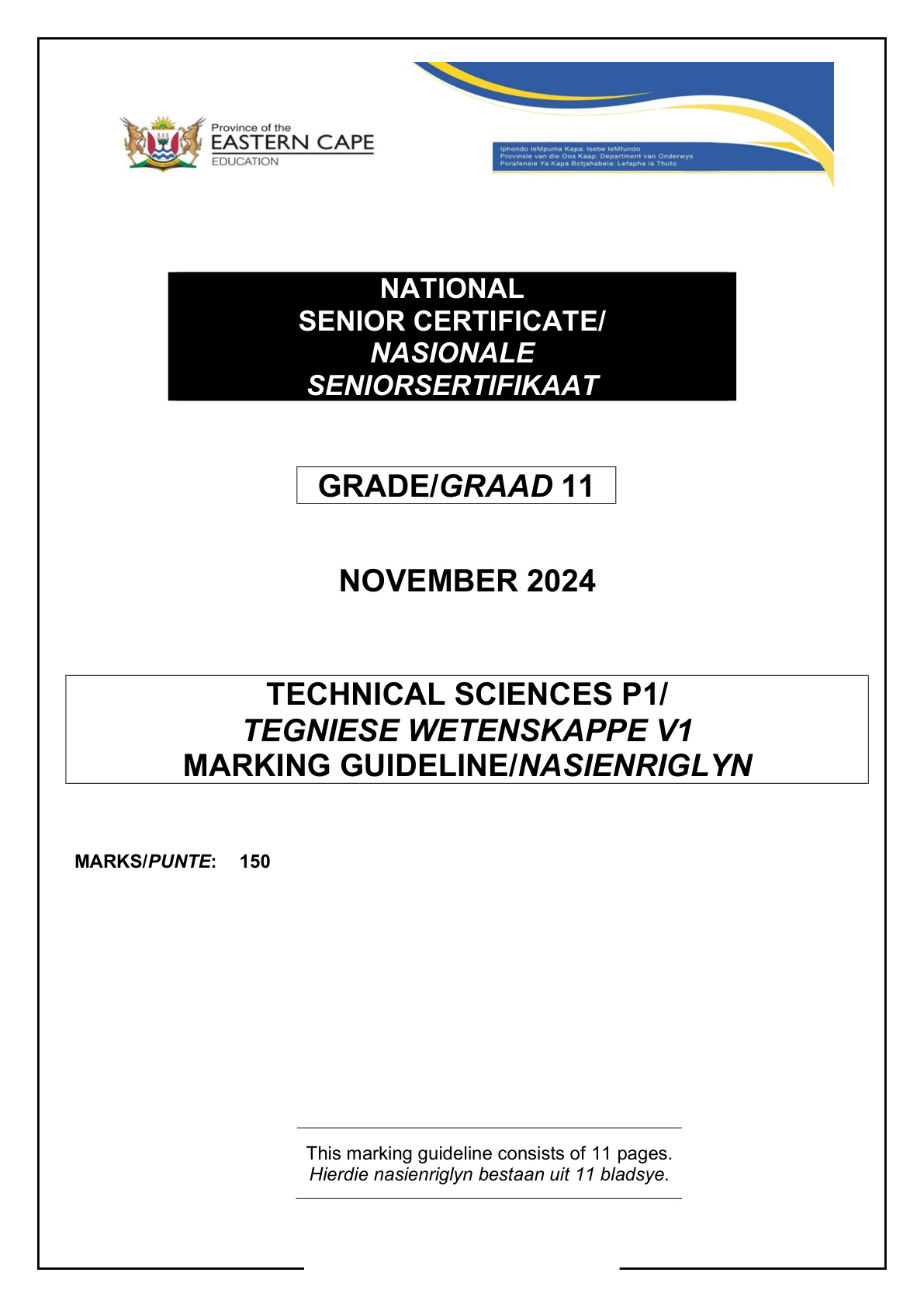 Technical Sciences Grade 11 DBE NSC November 2024 Paper 1 - Memo
