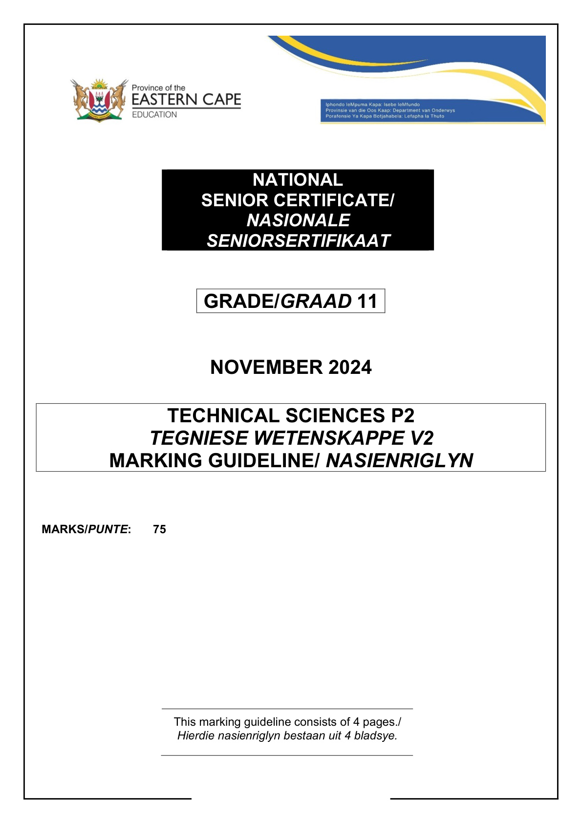 Technical Sciences Grade 11 DBE NSC November 2024 - Memo