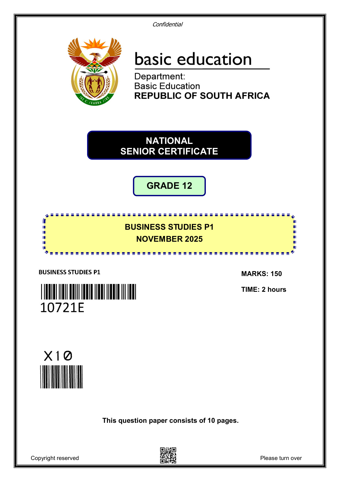 Business Studies Paper 1 (Gauteng) November 2025 Grade 12 DBE