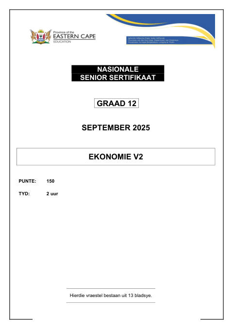 Economics Grade 12 DBE Caps September 2025 Paper 2 - Question Paper (Eastern Cape)