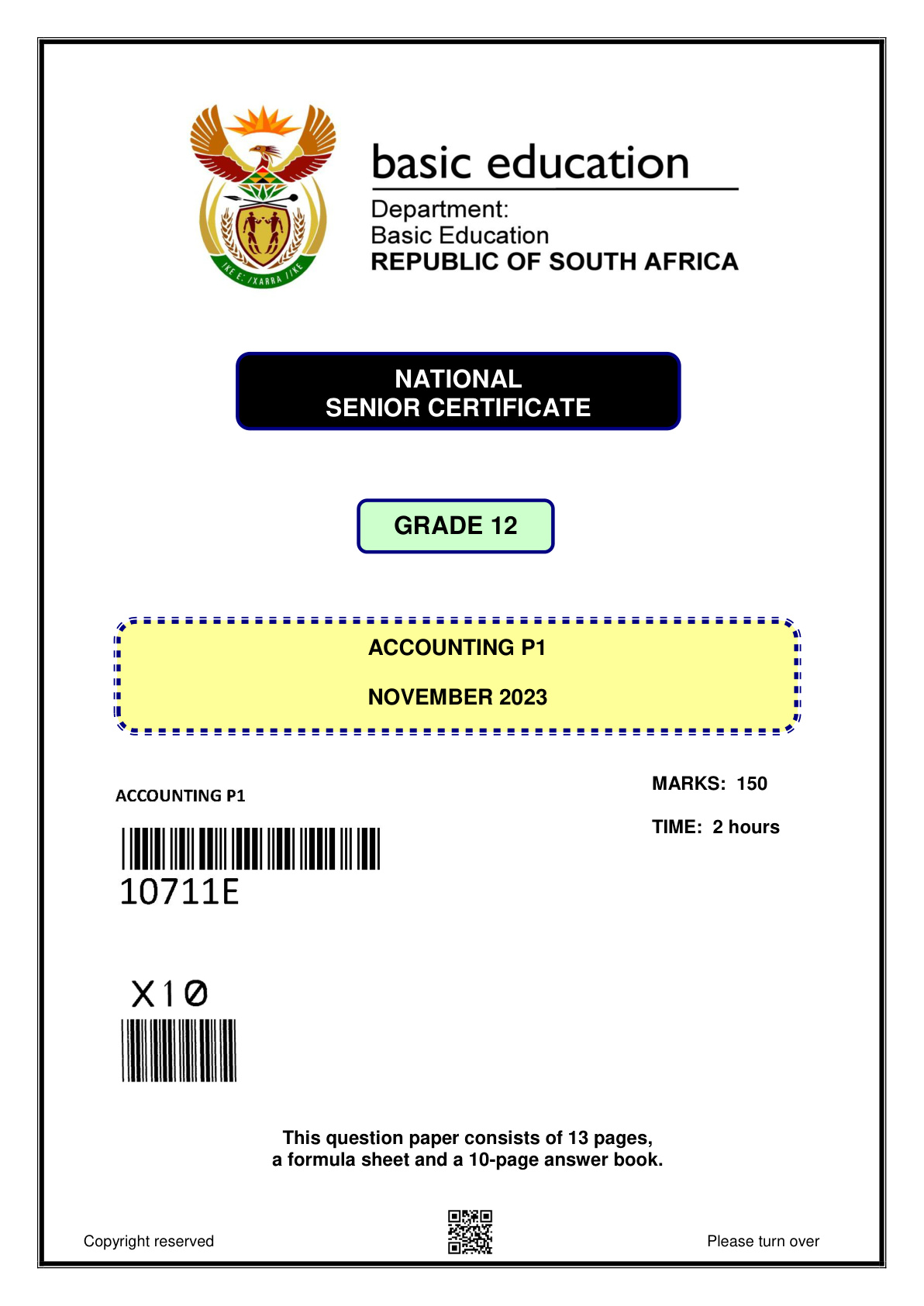 Accounting Paper 1 (Gauteng) November 2023 Grade 12 DBE