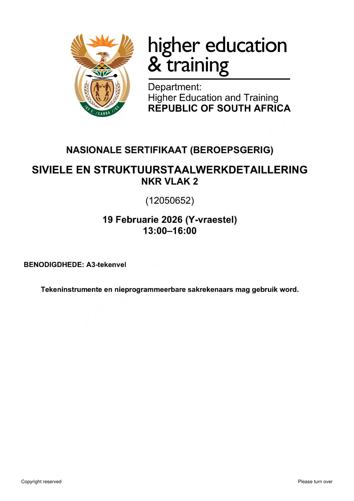Siviele En Struktuurstaalwerkdetaillering Level 2 Dhet NCV 2026 - Question Paper