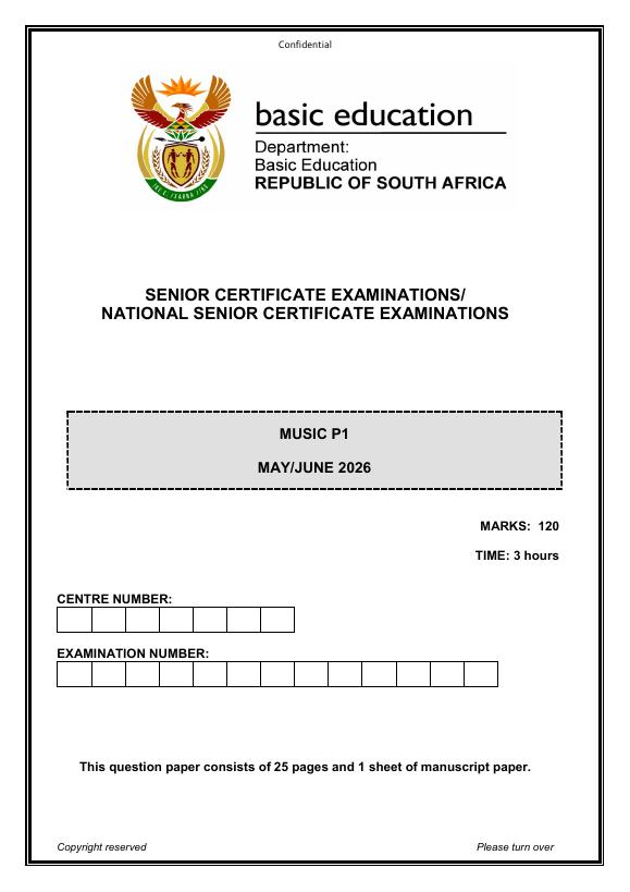 Music Grade 12 DBE CAPS May 2026 Paper 1 - Question Paper