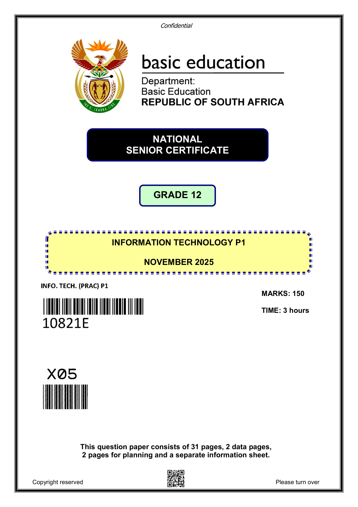 Information Technology Paper 1 (Gauteng) November 2025 Grade 12 DBE