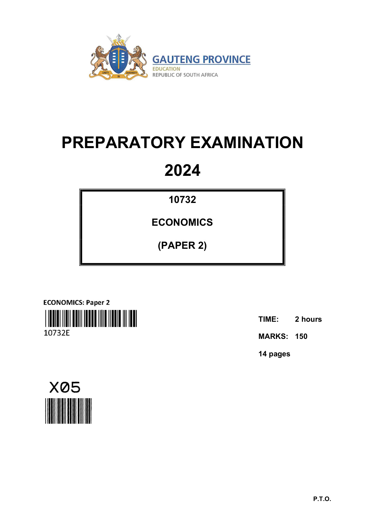 Economics Paper 2 (Gauteng) Preparatory 2024 Grade 12 DBE