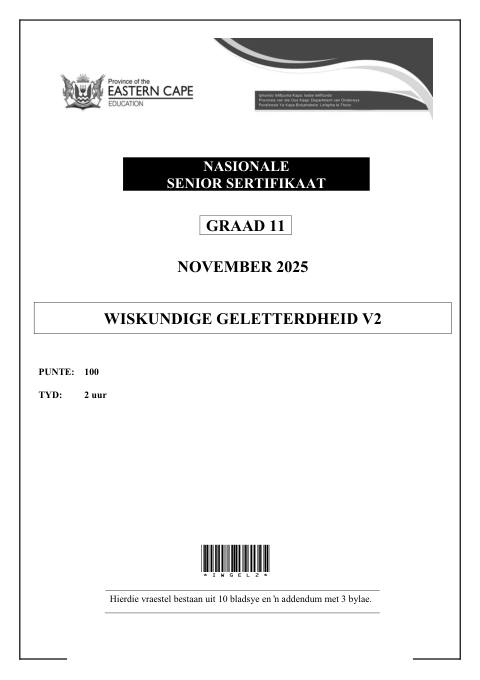 Mathematical Literacy Grade 11 DBE Caps November 2025 - Question Paper (Eastern Cape)