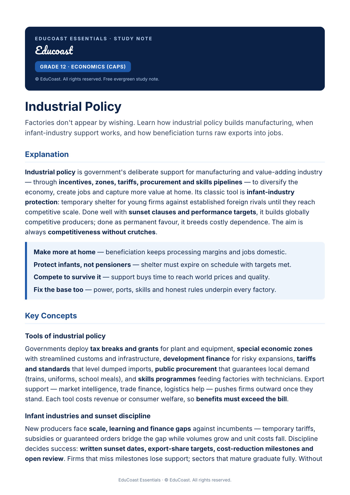 Industrial Policy — Grade 12 Economics (CAPS)