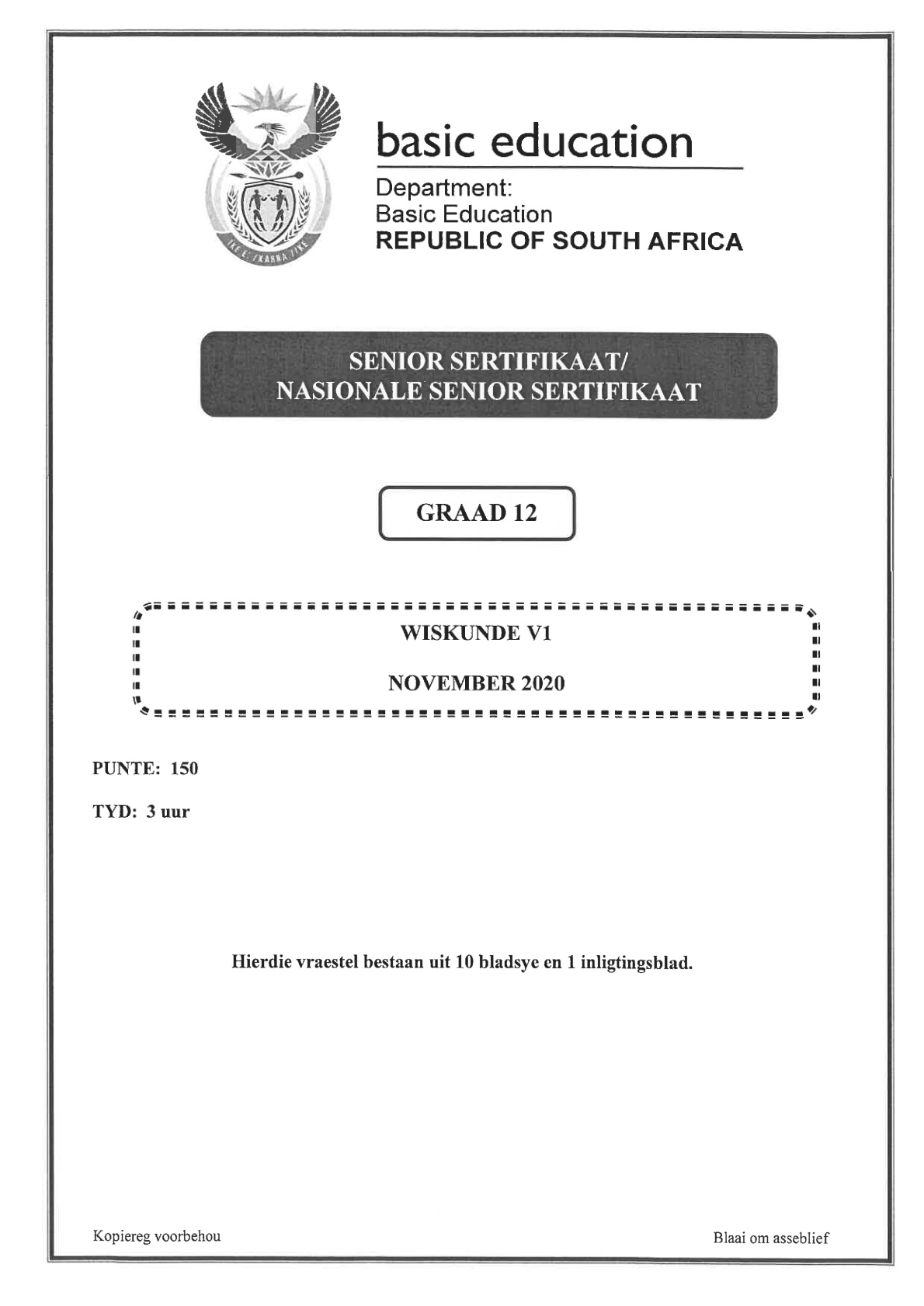 Mathematics Paper 1 (Gauteng) November 2020 Grade 12 DBE