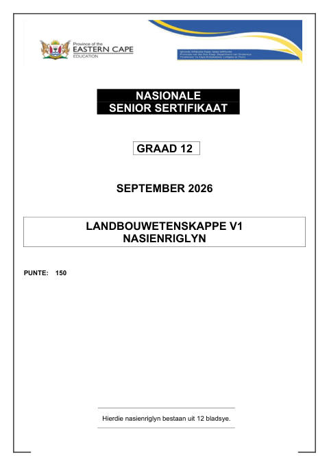 Agricultural Sciences Grade 12 DBE Caps September 2026 Paper 1 - Memo (Eastern Cape)