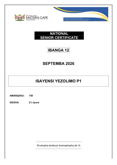 Agricultural Sciences Grade 12 DBE Caps September 2026 Paper 1 - Question Paper (Eastern Cape)