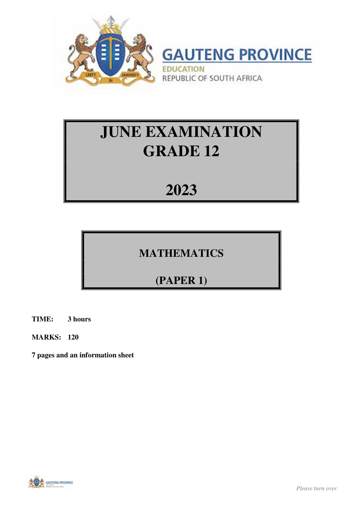 Mathematics Paper 1 (Gauteng) June 2023 Grade 12 DBE