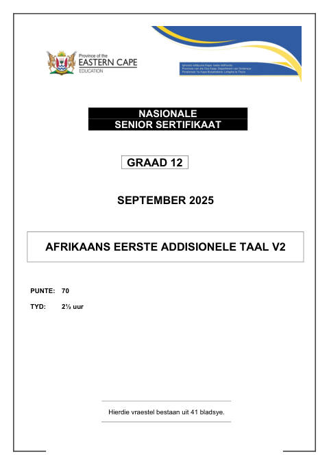 Afrikaans First Additional Language Grade 12 DBE Caps September 2025 Paper 2 - Question Paper (Eastern Cape)