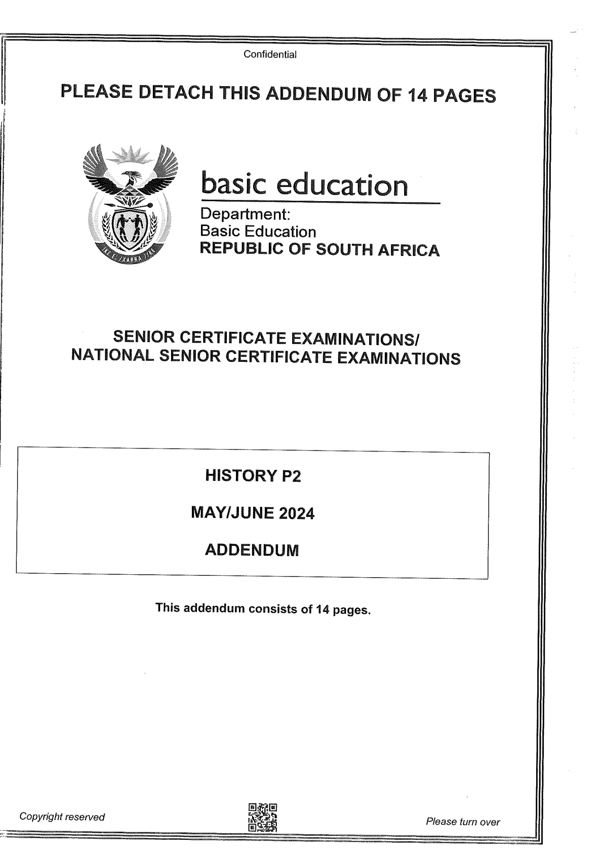 History Paper 2 Addendum (Gauteng) June 2024 Grade 12 DBE
