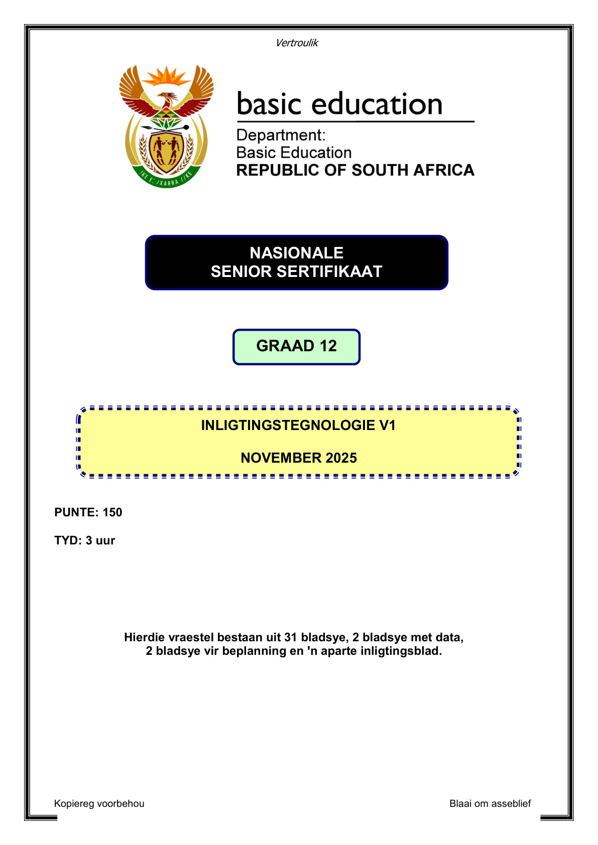 Information Technology Grade 12 DBE NSC November 2025 Paper 1 - Question Paper (Eastern Cape)