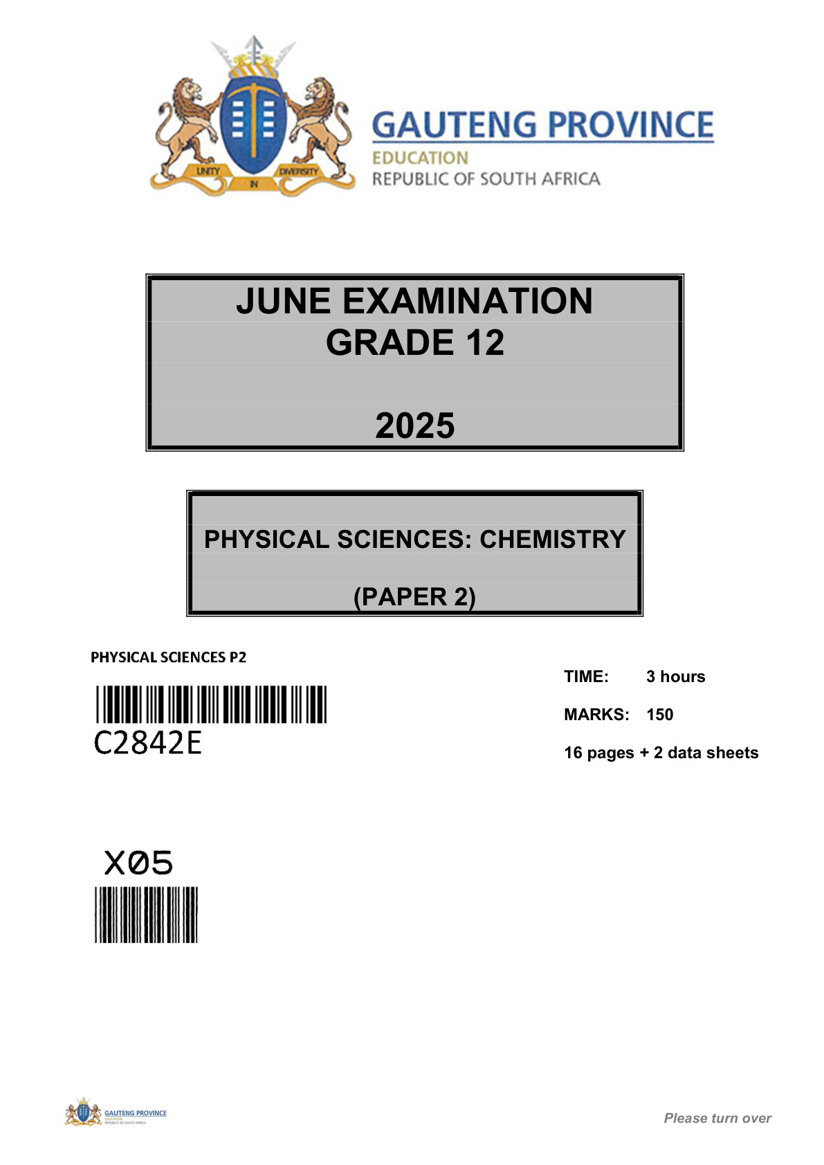 Physical Sciences Paper 2 (Gauteng) June 2025 Grade 12 DBE