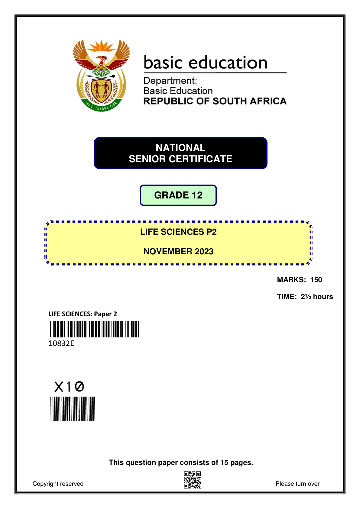 Life Sciences Paper 2 (Gauteng) November 2023 Grade 12 DBE