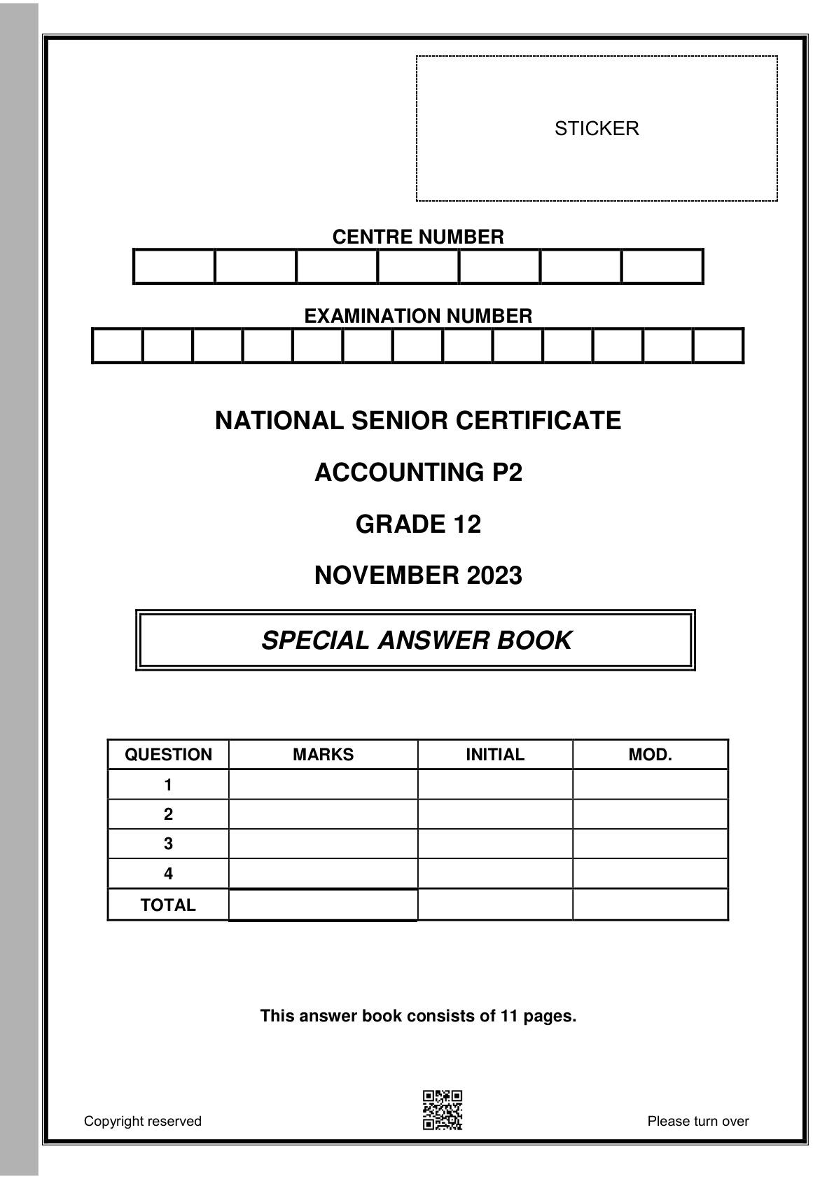 Accounting Paper 2 Answer Book (Gauteng) November 2023 Grade 12 DBE