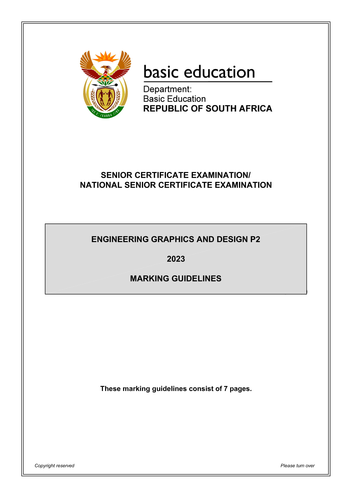 Engineering Graphics And Design Paper 2 (Gauteng) June 2023 Grade 12 DBE