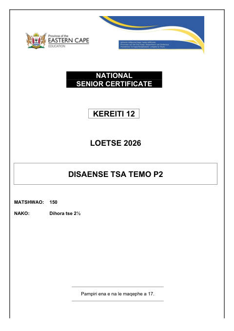 Agricultural Sciences Grade 12 DBE Caps September 2026 Paper 2 - Question Paper (Eastern Cape)