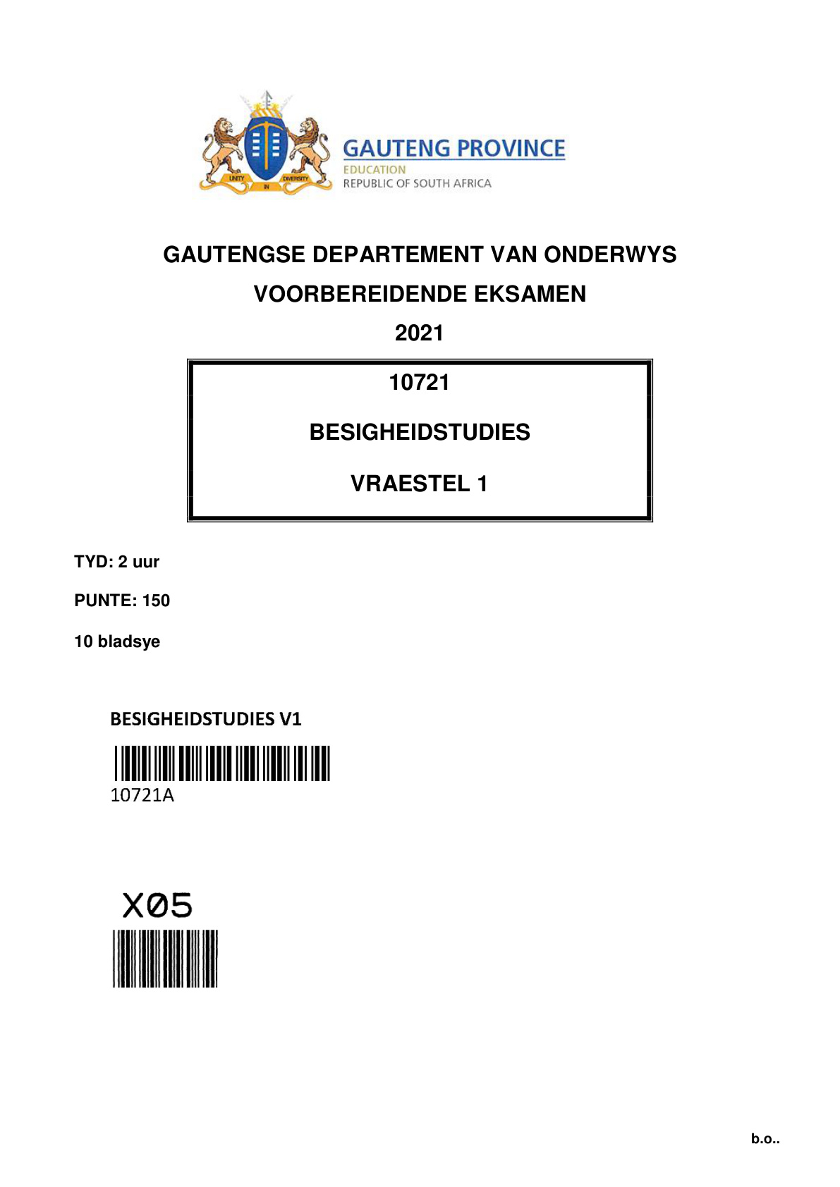 Business Studies Paper 1 (Gauteng) Preparatory 2021 Grade 12 DBE