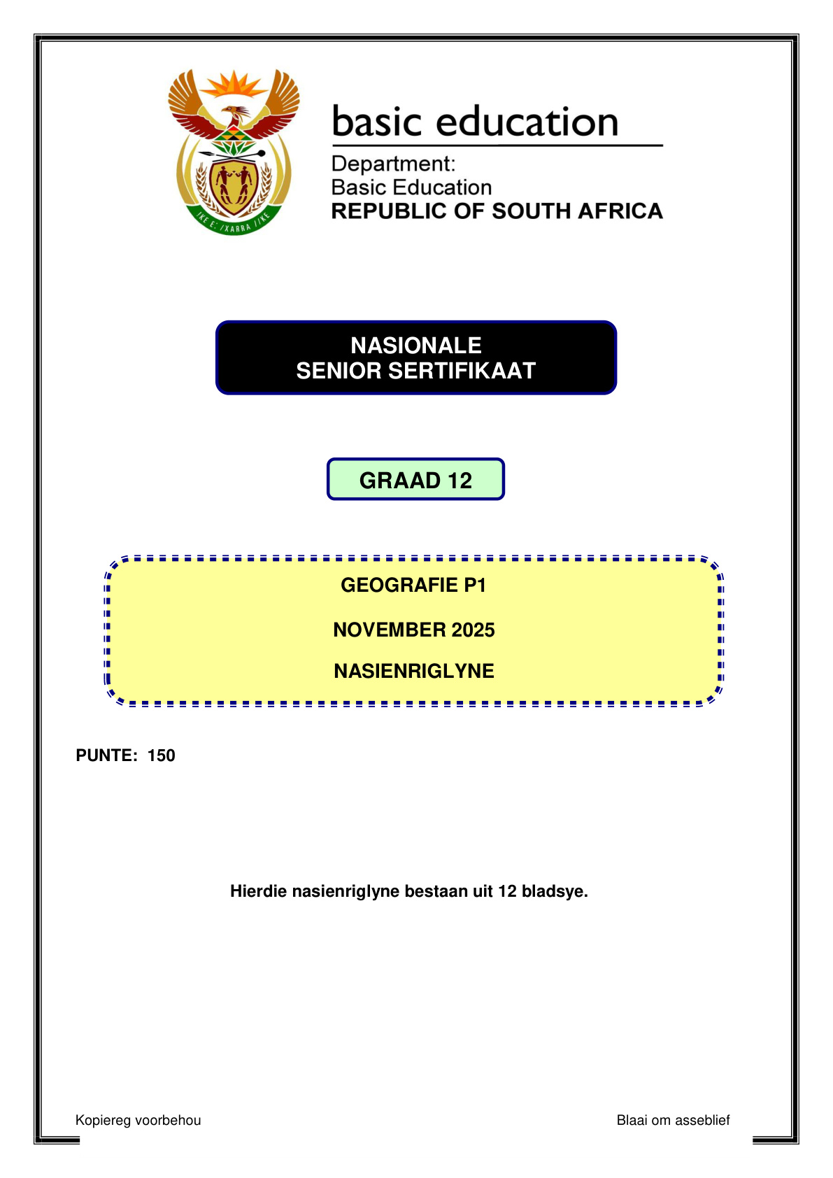 Geography Grade 12 DBE NSC November 2025 Paper 1 - Memo (Eastern Cape)