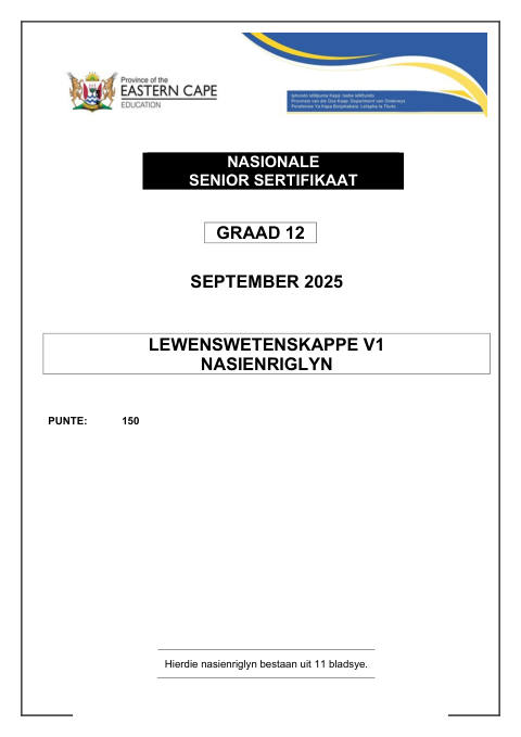 Life Sciences Grade 12 DBE Caps September 2025 Paper 1 - Memo (Eastern Cape)