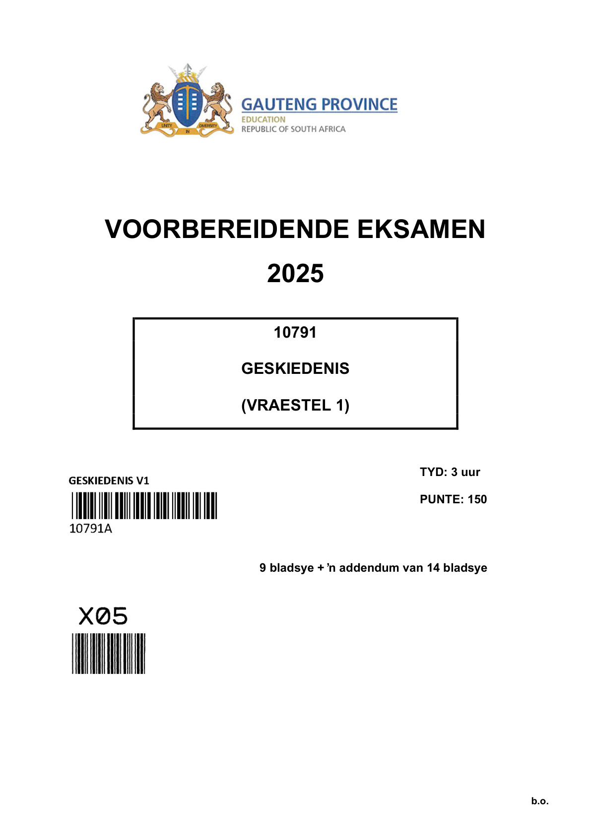 History Paper 1 (Gauteng) Preparatory 2025 Grade 12 DBE